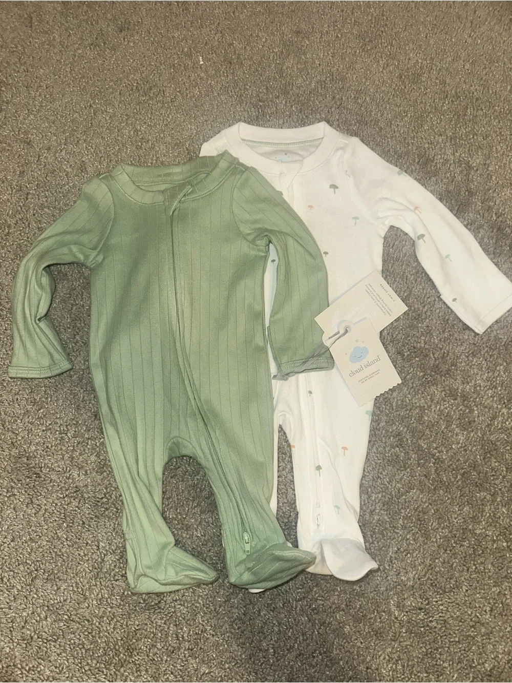 cloud island White & Teal Baby Footed One-Piece Set